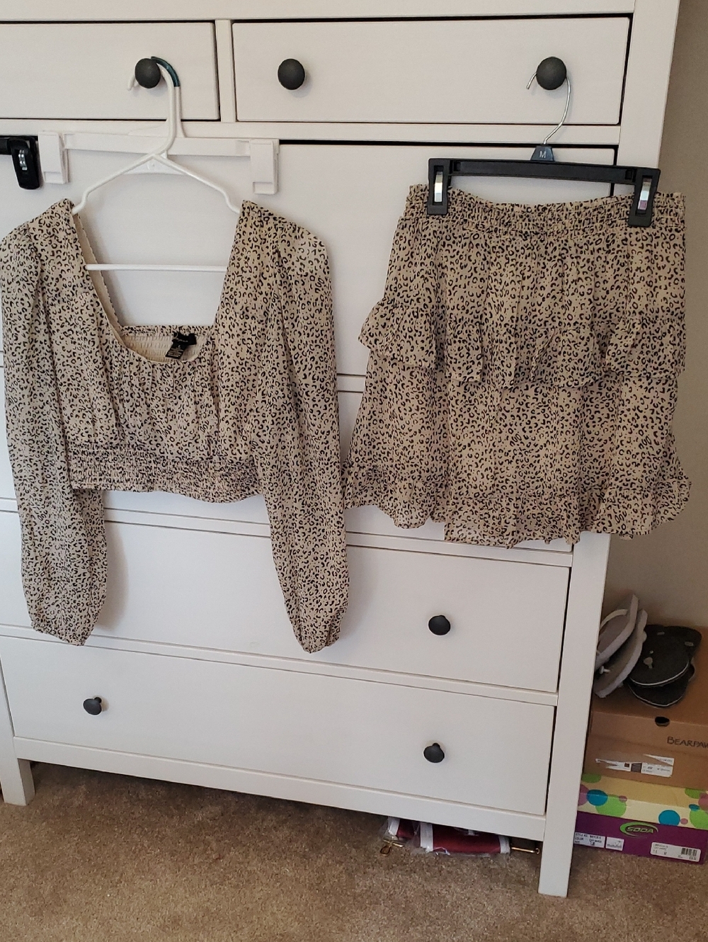 Japna Beige Leopard Print Ruffled Mini Skirt
